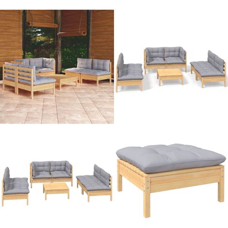 7-tlg. Garten-Lounge-Set mit Grauen Kissen Kiefer Massivholz - Garten-Lounge-Set - Garten-Lounge-Sets - Home & Living (1/5)