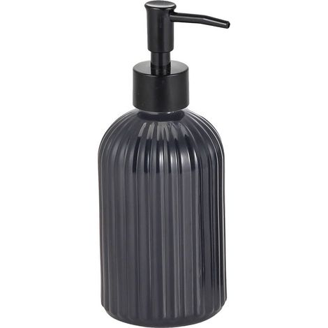 Dispenser di sapone liquido Tokyo, in vetro, verniciato, nero opaco, scanalato, con motivo a righe. (1/3)