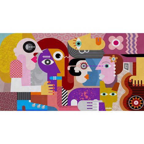 Papier peint panoramique original personnages Tapisserie panoramique graphique pour cuisine Papier peint panoramique multicolore (1/3)
