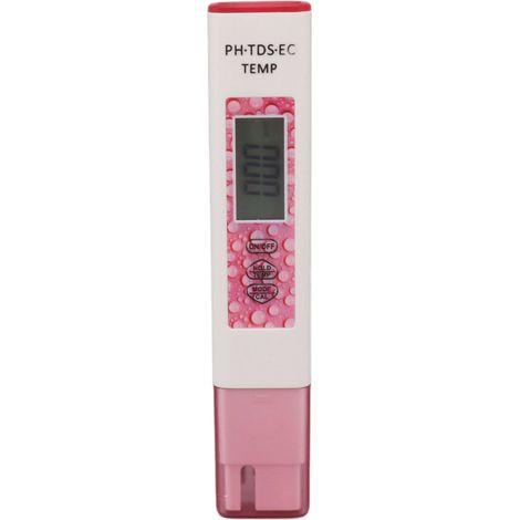 Stylo testeur d'eau numérique 4 en 1, précis, sensible et portable : mesure du pH, du TDS, de la conductivité électrique et de la température (rose).