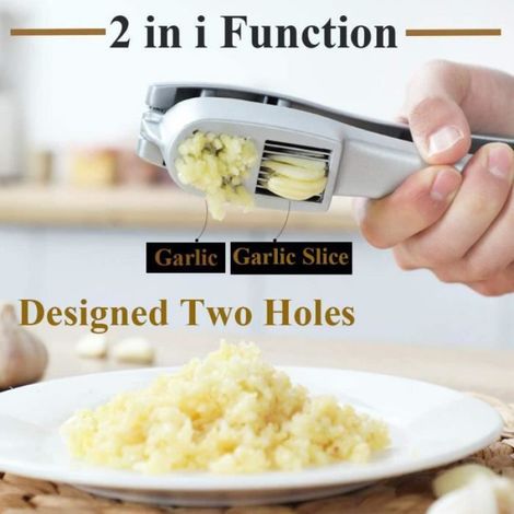 Presse-ail en Acier Hachoir, Nettoyage Facile pour la Cuisine,Inoxydable Garlic Crusher, 2 in 1 (1/4)