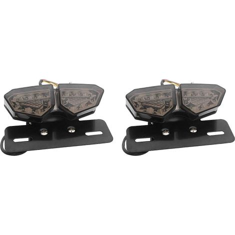 2 feux arrière de moto à LED fumées avec clignotant arrière, feu stop et feu de position intégrés à la plaque d'immatriculation (1/5)
