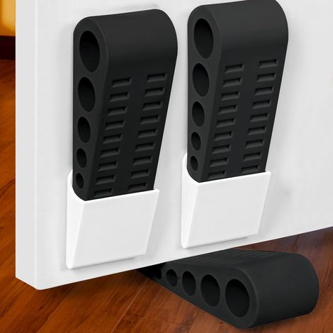 Confezione da 3 fermaporta antiscivolo in gomma con staffe, da utilizzare nella parte inferiore delle porte, adatti a tutti i tipi di pavimento - colore nero. (1/5)