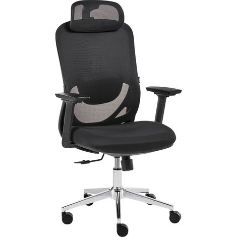 Chaise de Bureau Moderne en Maille et Plastique Pivotante à Roulettes Dossier Inclinable Hauteur Accoudoirs et Appui-tête Réglable Noire Ervione