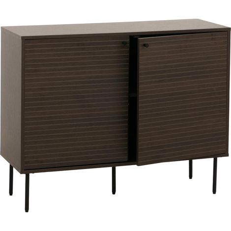 Sideboard HHG-288, Commode Armoire Buffet, style scandinave Métal Bois Mélamine MVG 86x110x40cm, brun foncé (1/5)