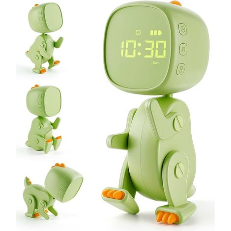 Dinosaurio Despertador Infantil Despertador de Aprendizaje Recargable con Forma Variable 6 Alarmas Música 3 Alarmas Función de repetición Luz Nocturna Temporizador 12/24 Regalo para niños y niñas [Cla (1/5)