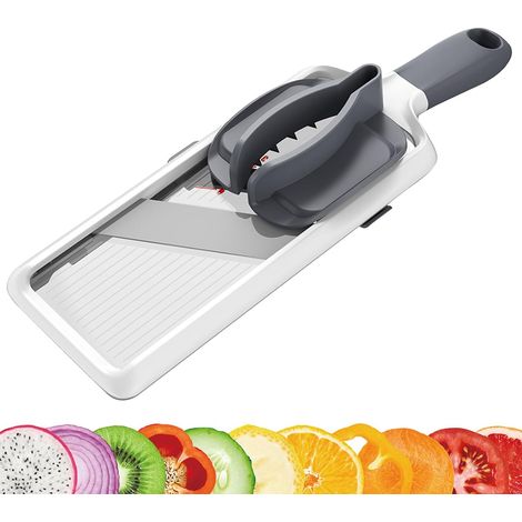 Cortador de mandolina profesional de acero inoxidable, cortador de verduras multifuncional, cortador de mandolina ajustable de acero inoxidable, con protector de mano de seguridad. (1/5)