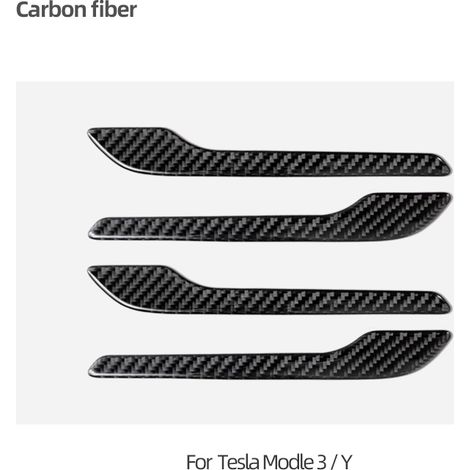 Autocollant de poignée de porte de voiture en fibre de carbone (carbone massif) compatible avec Tesla Model 3 et Model Y (2019-2023) - Revêtement adhésif pour porte - Accessoires de tuning automobile (1/5)