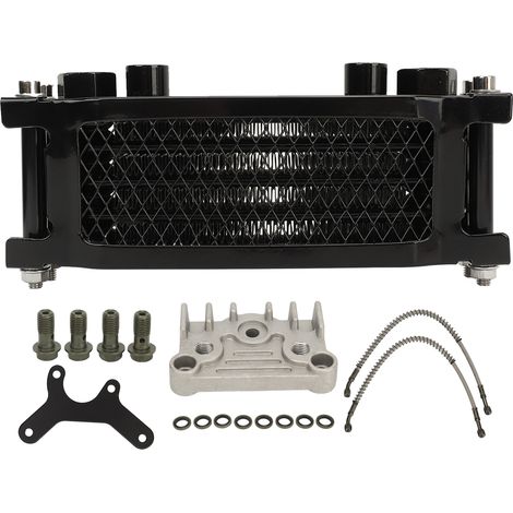 17-teiliges Aluminium-Motorölkühlungsset, 4-reihiger Kühler, Ersatzteil für Monkey-Motorräder mit 125–140 cm³ Hubraum, schwarz