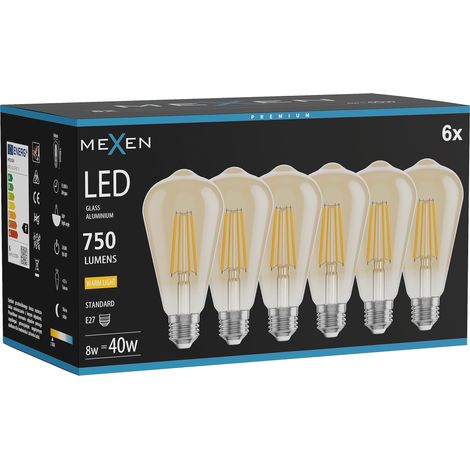 Mexen Vintis 6x Ampoule filament LED E27, ST64, 8W, Chaude - 2700K, 750 lm, ambre - L152-E27-0827-50x06 (1/5)