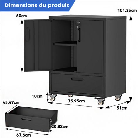 Armoire à outils roulante en métal – Grande capacité, dimensions H 101,5 x L 76 x P 51 cm, noir/gris – Idéal pour garage, bureau et maison (1/5)
