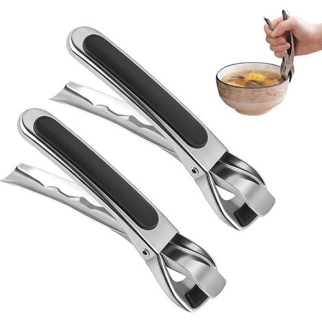 2 Pièces Pince Anti-Brûlure, Noir Pinces Air Fryer Acier Inoxydable Antidérapant Pince pour Attraper les Plats Chaud pour Friteuse à Air, Saladier, Assiette, Micro-Ondes, Cuisson du Pain (1/5)