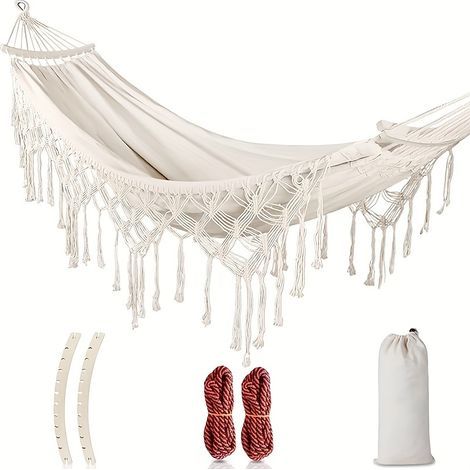 Hamac Double en Toile Style Bohème – Avec Cordes Renforcées et Sac de Transport, Idéal Extérieur (1/5)