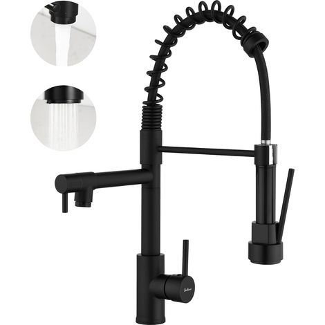 Robinet de cuisine - Robinetterie de cuisine avec douchette extractible, pivotant à 360°, mitigeur haute pression pour cuisine, robinet d'évier de cuisine double pulvérisation en acier inoxydable (1/5)