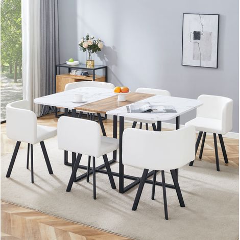 Ensemble table et chaises extensible 4 à 6 places, MDF et métal, blanc/noir HAVRYA (1/5)