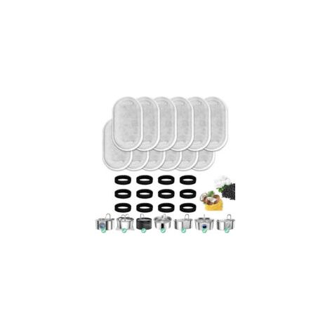 Filtre fontaine à eau pour chat – Lot de 24 filtres charbon actif et mousse – Filtration quadruple pour eau propre – Remplacement facile (1/5)