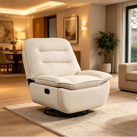 Fauteuil relax pivotant avec repose-pieds, beige HAVRYA (1/5)