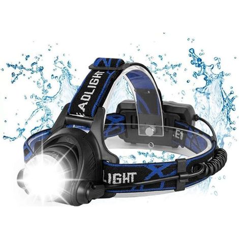 Lampe Frontale, Lampe Torche LED Rechargeable, Lampe Frontale 10000LM avec 3 Modes d’Eclairage avec Câble USB 2 Piles 18650 avec Voyant Lumineux (1/5)