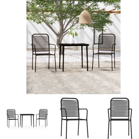 Garten-Tisch - vidaXL 3-tlg. Garten-Essgruppe Schwarz - Garten-Stühle (1/5)