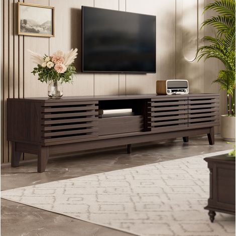 Mueble TV 170x35x40 cm natural en tablero de partículas con 3 puertas, 1 cajón y pasacables (1/5)