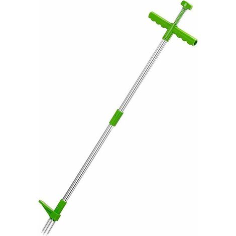 Green Mobility-Extracteur de Mauvaises Herbes Stand Up Weeder Outil d'extraction de Mauvaises Herbes de pelouse avec poignée en T Outil de désherbage de Jardin à Long Manche avec 3 Griffes (1/5)