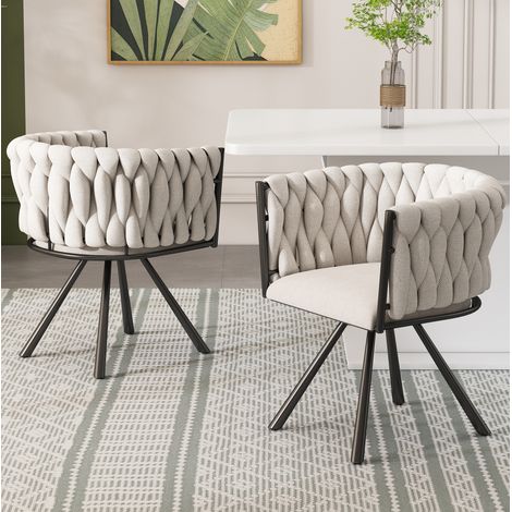 Chaise de salle à manger pivotante lot de 2 en lin beige et noir HAVRYA (1/5)