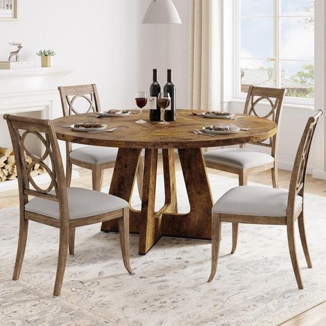 Runder Esstisch für 4-6 Personen, 120cm, Holzsockel, Vintage Stil (1/5)