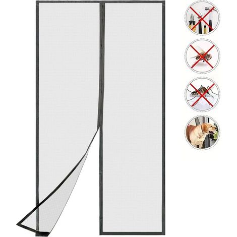Moustiquaire magnétique rideau en maille anti insectes avec bandes adhésives punaises et magnétiques . 90 x 210 cm 210 cm 90 x Noir (1/5)