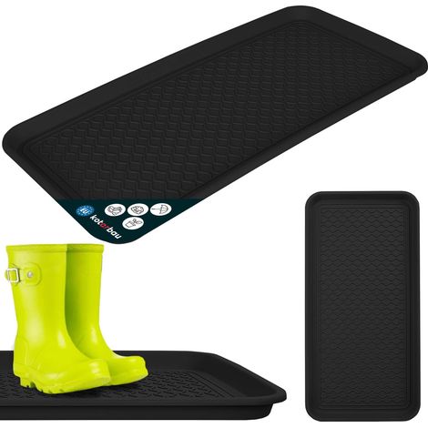 KOTARBAU® Bac à Chaussures - Bac D'égouttement pour Chaussures - Plastique - 38 x 76 cm - Noir - Imperméable - pour Couloir - Plateau Égouttoir à Bord Surélevé (1/5)