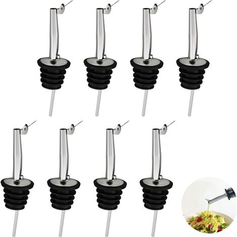 Lot de 8 Bouchons Verseurs, Becs Verseur Huile D'olive en Acier Inoxydable avec Clapetde pour Bouteille de Vin/Vinaigre, Bar et Pub (Noir) (1/5)