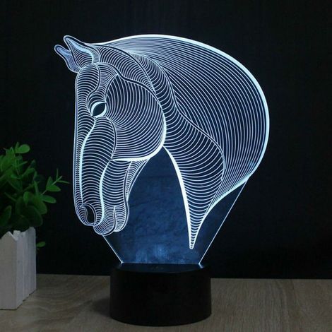 Cheval 3D Veilleuse LED,Illusion Cheval Effet USB de charge LED Night Lamp avec 7 couleurs changeantes pour la maison / bureau décorations, Touch Table lampe de bureau, jouets et cadeaux pour enfants (1/4)