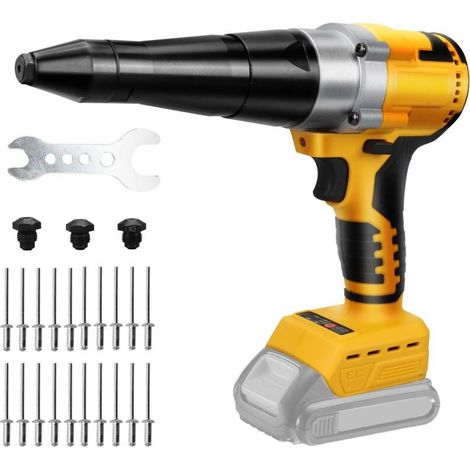 Riveteuse sans fil compatible avec Dewalt 20V batterie, Pistolet à riveter professionnelle sans balais avec lumière LED, 20 rivets, clé et 3 adaptateurs, pour métal, plastique et cuir (sans batterie) (1/4)