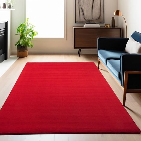 Carpetsale24 Tapis salon 160x200 cm Rouge Uni moderne et moelleux à poil court, avec sous-couche antidérapante, lavable (1/4)