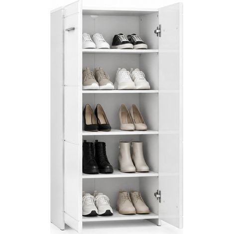 Mobile portascarpe 55x36x108 cm bianco lucido in truciolare, 10 paia - CHICFURN (1/5)