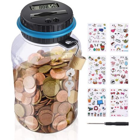 Elektronische Spardose, Passwort-Spardose für Kinder, Zahlenbank, Elektronische Spardose, Automatische Geldscheinrolle mit niedlichen Aufklebern, Geburtstagsgeschenk (Spardosen) (1/5)