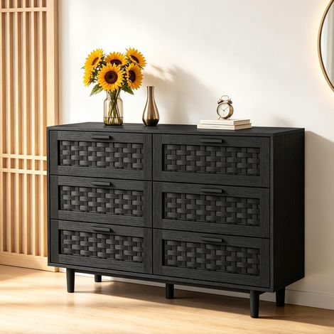 Cassettiera a 6 cassetti - Mobile contenitore - Mobile contenitore da 115 cm - Vimini nero - Stile moderno (1/5)