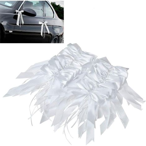 Nœud Décoratif - Satin Blanc 2,5 cm - Pour Antenne Voiture Mariage - 100 Pièces (1/5)