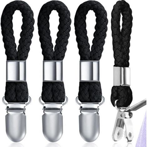 Lot de 5 pinces à serviettes suspendues - Pinces métalliques pour serviettes - Porte-serviettes de bain - Pinces à serviettes portables - Pinces à anneaux en coton tressé - Pinces pour salle de bain e (1/5)