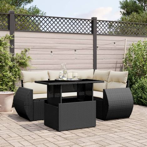 Ensemble Salon Jardin 5 Places Noir Résine Tressée avec Table Réglable et Coussins Lavables (1/4)