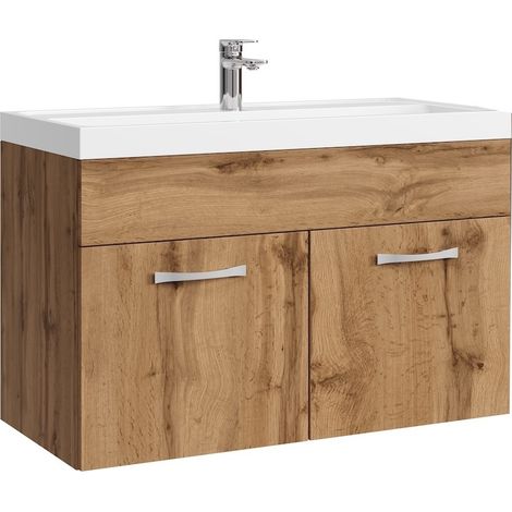 Badplaats – Meuble de salle de bain Paso 01 80 cm – Lavabo en marbre artificiel – 2 portes – Installation facile – Panneaux de particules chêne