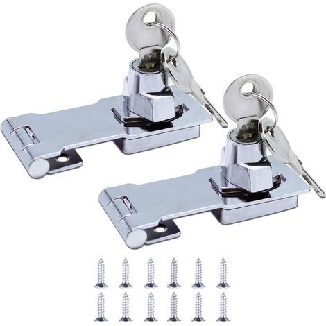 Juego de 2 pestillos metálicos de 7,6 cm (3 pulgadas) para puerta con candado y llave - Herrajes cromados (1/5)