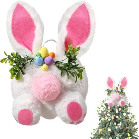 Garniture Pour Arbre De Pâques - Lapin En Peluche Avec Oreilles Et Œuf - Décoration Pour Arbre De Fêtes Ou Panier De Pâques - 19.99 X 30 Cm - 1 Pièce (1/5)
