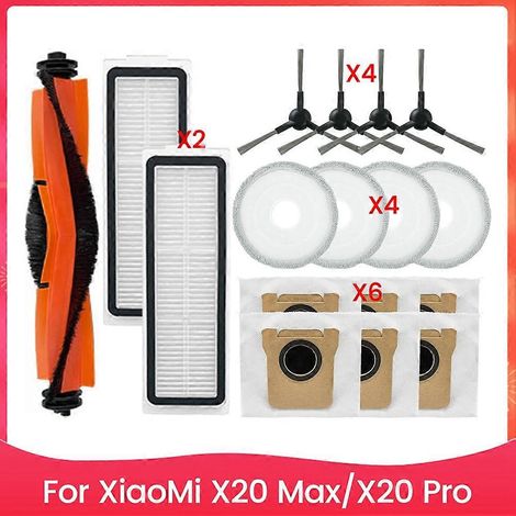 Kit d'accessoires pour aspirateur robot Xiaomi X20 Max/X20 Pro : brosse principale, filtres, lingette de nettoyage et sac à poussière. (1/5)