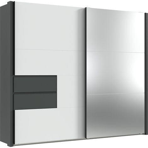 Kleiderschrank mit Passepartoutleisten 262 cm breit in weiß mit graphit PORTOFINO-43 (1/5)