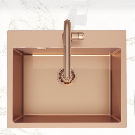 Swiss Aqua Technologies Aurum Einbauspüle aus Edelstahl 304, 55x45x21 cm, Roségold PVD