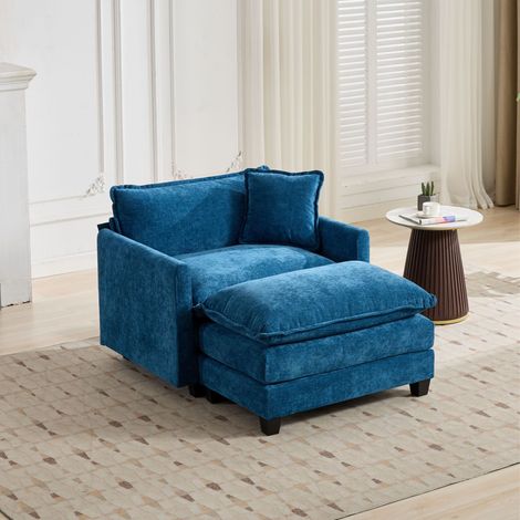 Modularer Ottoman-Pouf 94 x 58 x 51 cm, blau, Chenille-Stoff, MEUBLIV (1/5)