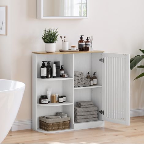 Mueble esquinero de baño MDF blanco y roble 68 x 25 x 76 cm DESVIAE (1/5)
