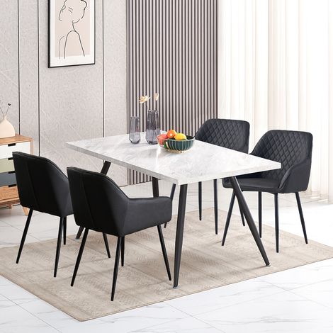 AINPECCA Dining Table and 4 Dining Chairs Set Dining Room Chair Kitchen Home Office(Grey table+4 Dark Grey PU Leather chairs)