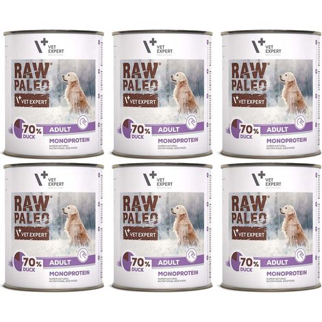 Alimento húmedo para perros adultos VetExpert Raw Paleo Duck, 6 latas de 800 g (1/2)