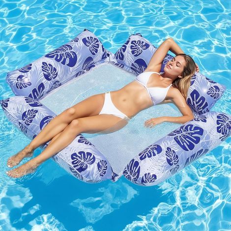 Matelas gonflable pour piscine, hamac à eau gonflable avec filet, tapis de natation 4 en 1, fauteuil de piscine, matelas gonflable, matelas de natation, chaise longue relaxante, bouée de natation pour (1/5)